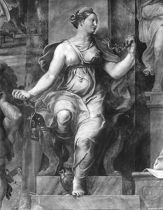 Modération, une des deux Vertus entourant le Pape Clément Ier (1-97) Chambres de Raphaël (détail)