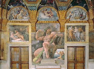 Olympia séduite par Jupiter, Polyphème gardant Acis et Galatée, Pasiphaé entrant dans la vache construite par Dédale, de la Sala di Amore e Psiche - Giulio Romano