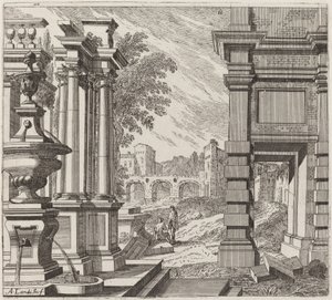 Fantaisie Architecturale avec une Fontaine, des Ruines Classiques et un Pont - Giuseppe Antonio Landi