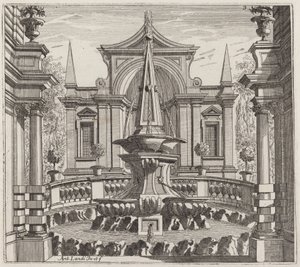 Jardin fantastique avec une fontaine et un pavillon de jardin - Giuseppe Antonio Landi