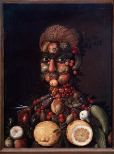 Figure humaine faite de fruits et légumes