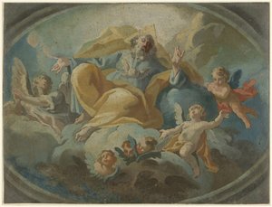 Dieu avec des anges dans les nuages