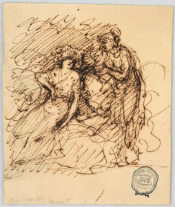 Croquis figuratif avec une fille assise conversant avec une fille debout - Giuseppe Bernardino Bison