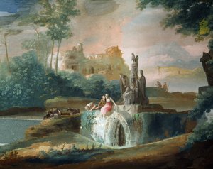 Scène galante de bergers dans un paysage imaginaire