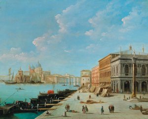 Le Molo, regardant vers la Zecca avec la colonne de Saint Teodoro - Giuseppe Bernardino Bison