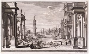 Petit port avec colonnes de style baroque, de 