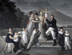 (Famille du roi François Ier des Deux-Siciles). De gauche à droite : Maria Isabella di Borbone-Espagne (seconde épouse de François Ier), Maria Carolina Ferdinanda, Maria Antonietta Grande-Duchesse de Toscane, Luisa Carlotta, Maria Cristina Reine d