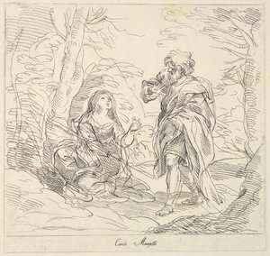 Femme assise et homme barbu dans un paysage - Giuseppe Canale