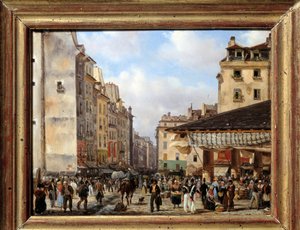 Les Halles et la rue de la Tonnellerie en 1828 : vue de Paris au XIXe siècle