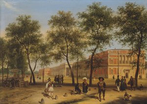 Vue présumée du Paseo del Prado avec le Musée du Prado, Madrid, 1827 - Giuseppe Canella