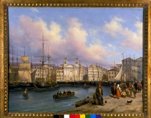 Vue du port de Trieste, peinture de G. Canelia - Giuseppe Canella