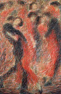 Tango, femme en rouge dansant, fantaisie de couple dansant