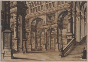 Salle voûtée monumentale avec escalier - Giuseppe Galli Bibiena