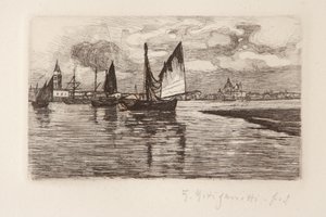 Bateaux dans la lagune - Giuseppe Miti Zanetti
