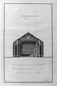 Coupe architecturale du Théâtre de La Scala par Giuseppe Piermarini (1734-1808) vers 1776-1778 Milan, Italie (Dessin en coupe architecturale du théâtre alla Scala par Piermarini, Milan, Italie) Gravure.
