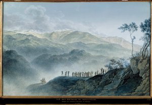 Vue des hauteurs de Montenotte - Les généraux Masséna et Laharp observant l