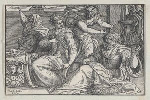 Lucrèce instruisant ses filles en couture, 1557 - Giuseppe Porta
