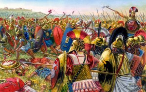Rome antique : Lars Porsenna, militaire étrusque aux portes de Rome en 507 av. J.-C. - Illustration de Giuseppe Rava
