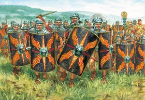 Antiquité romaine (empire) : un groupe de légionnaires romains - Illustration de Giuseppe Rava - Giuseppe Rava