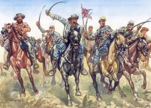 Guerre de Sécession (1861-1865) - Guerre civile américaine : la cavalerie confédérée chargeant - Illustration de Giuseppe Rava - Giuseppe Rava