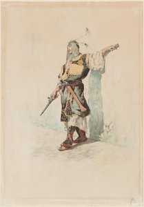 Un soldat maure devant un mur ensoleillé - Giuseppe Signorini