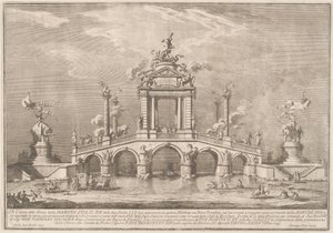 Un pont triomphal orné de reliques de la ville d