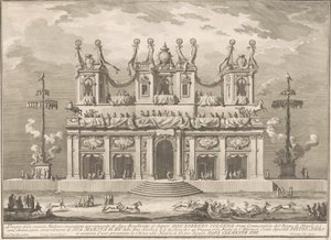 La Seconde Machine pour la Chinea de 1765 : Un Bâtiment Décoré avec des Poteaux de Cocagne