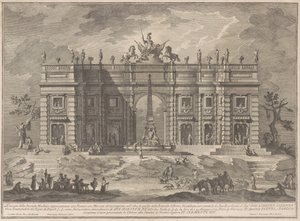 La Seconde Macchina pour la Chinea de 1772 : Une place avec un marché de jeux et la fontaine du Panthéon