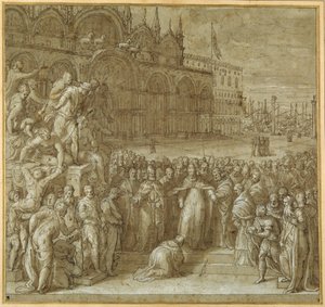 La réconciliation entre le Pape Alexandre III et Frédéric Barberousse, en présence du Doge Sebastiano Ziani - Giuseppe della Porta Salviati