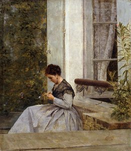 Une femme crochetant - Giuseppe or Joseph de Nittis
