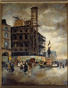 Place des Pyramides, construction du pavillon de Marsan (Paris) en 1880