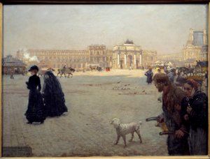 La Place du Carrousel ruines des Tuileries en 1882. Tableau représentant une vue de Paris