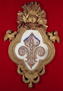 La Fleur de France, arbre généalogique avec treize portraits de Louis XV (1710-74) et ses descendants dans un cadre en forme de fleur de lys, 1765 (or et émail)