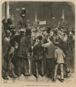 Columbia Fish Market - la première vente (gravure)