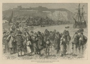 Les huguenots en Angleterre : Réfugiés huguenots français débarquant à Douvres en 1685 (gravure)