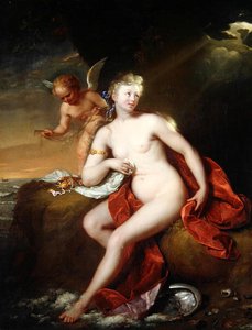 Vénus nouveau-née soignée par Cupidon