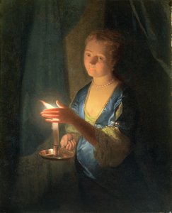 Une dame tenant une bougie - Godfried Schalcken