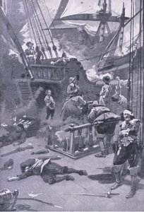 La bataille de Camperdown, 29-31 juillet 1653, illustration de British Battles on Land and Sea, 1915 - Gordon Frederick Browne