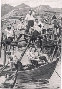 La construction du pont sur le Guadiana, 3 avril 1811, illustration de 