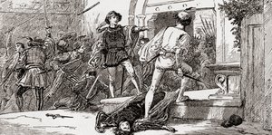 Scène de la pièce de William Shakespeare, Roméo et Juliette, Acte III, Scène 1, de Les Œuvres de William Shakespeare, publié en 1896