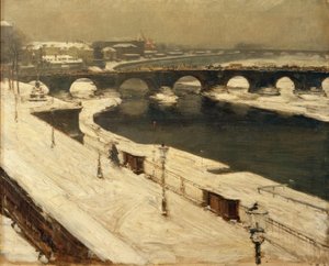 Elbe et pont Augustus en hiver - Gotthardt Johann Kuehl