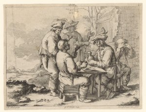 Cinq paysans à table en plein air - Gottlieb Friedrich Riedel