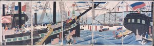 Navires étrangers à Yokohama - Gountei Sadahide