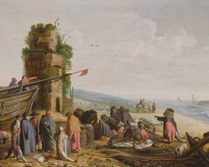 Pêcheurs sur la plage avec leur prise
