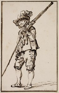 Un soldat debout avec une mousquet sur l