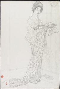 Dessin préparatoire pour Femme en sous-vêtements kimono - Goyo Hashiguchi