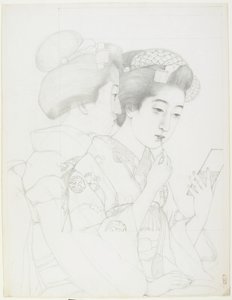 Étude pour Femme tenant un pinceau à lèvres, 1919 - Goyo Hashiguchi