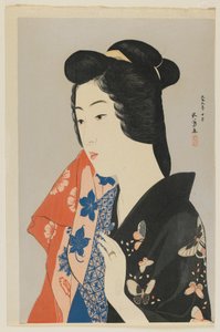 Femme tenant une serviette, ère Taisho, octobre 1920