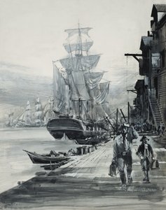 Scène portuaire (gouache sur papier) - Graham Coton