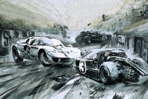 La course du Mans en 1967 (gouache sur papier)